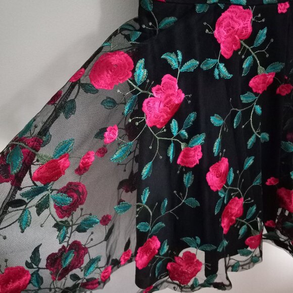 City Studio High Neck Sheer Embroidered Floral Vine Tulle Mini Dress - Picture 4 of 7